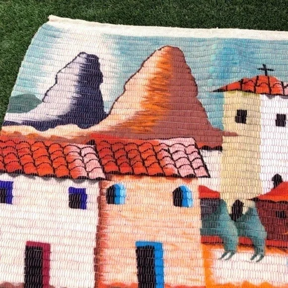 Peruvian folk art wool tapestry wool rug